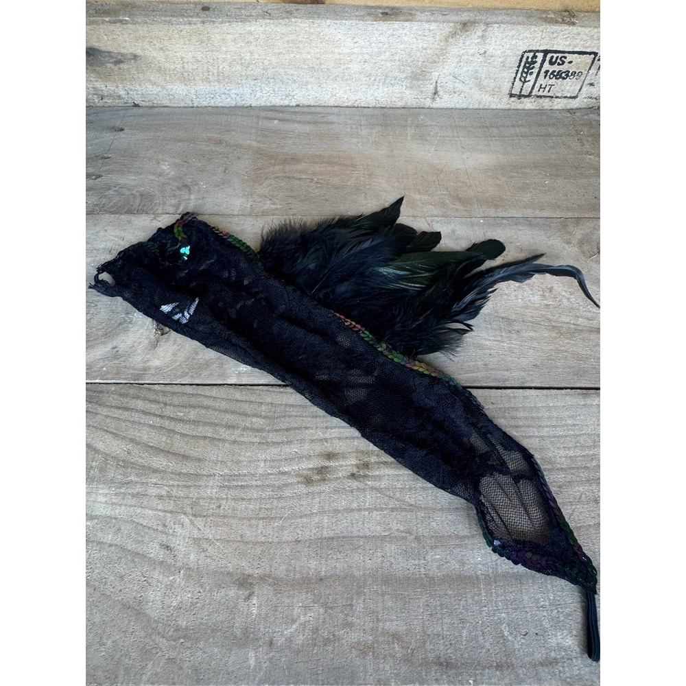 Feather Net Arm Sleeve Halloween Costume Feather Black Lace‎